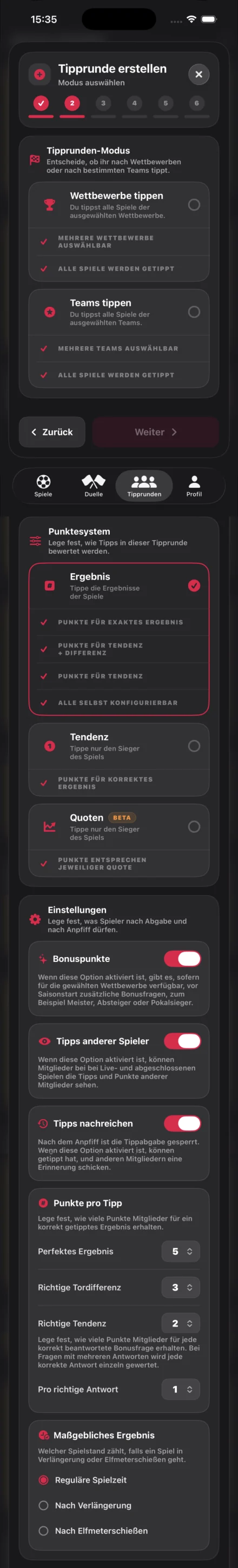 Protip Tipprunden mit Wettbewerben und Wertung